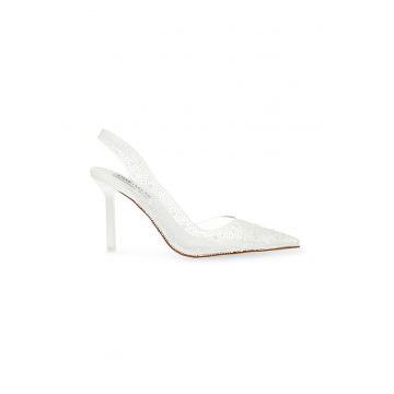 Pantofi stiletto slingback cu perle sintetice - Transparent