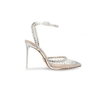 Pantofi stiletto slingback cu strasuri - Transparent