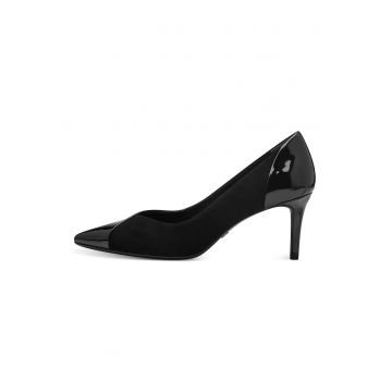 Pantofi de piele si material textil cu varf ascutit - Negru
