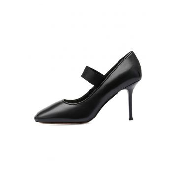 Pantofi de piele cu varf patrat si toc stiletto