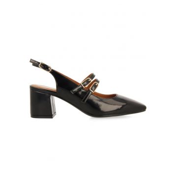 Pantofi Mary-Jane cu aspect lacuit