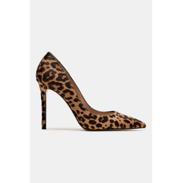 Pantofi stiletto cu varf ascutit si animal print Evelyn