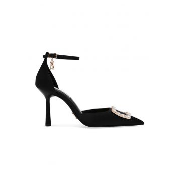 Pantofi stiletto de piele ecologica cu bareta pe glezna