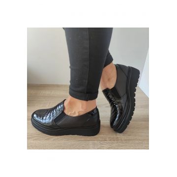 Pantofi Casual Dama  3552 Negri - Negru + Croco