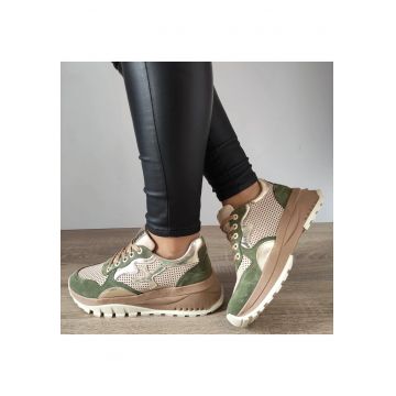 Pantofi Casual Dama  70829 G2080-01146 Bej + Olive Velur - 37 - Bej + Olive Velur