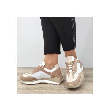 Pantofi Casual Dama  70832 G1176-01157 Albi + Camel Velur - Alb + Camel Velur
