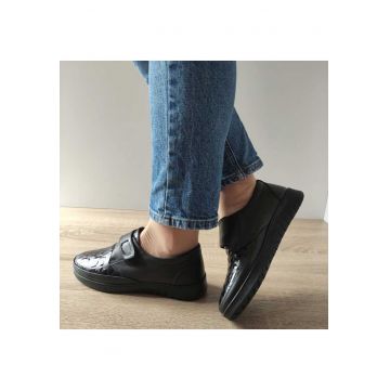 Pantofi Casual Dama  H-0010 Negri + Croco - Black
