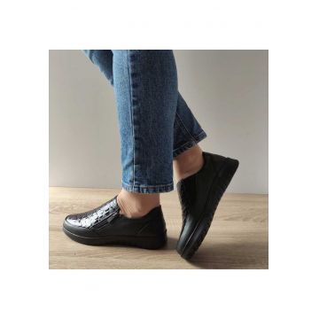 Pantofi Casual Dama  H-0011 Negri + Croco - Black
