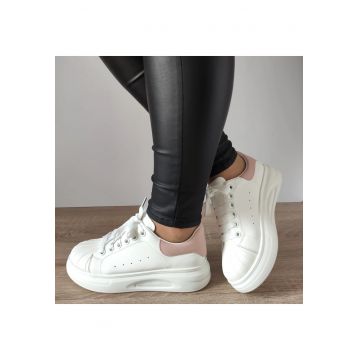 Pantofi Casual Dama  T2653 Albi + Roz - 37 - Alb + Roz