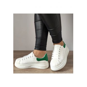 Pantofi Casual Dama  T2653 Albi + Verde - 38 - Alb + Verde