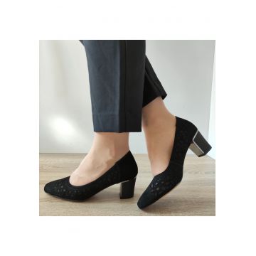 Pantofi Perforati Dama  40070D 01-I Negri Velur - 37 - Negru Velur