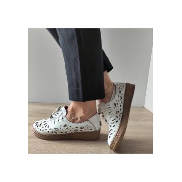 Pantofi Perforati Dama  7154-1 Albi - Alb -