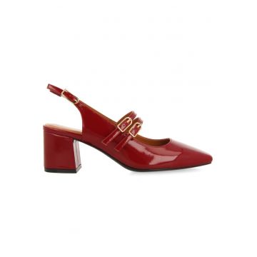 Pantofi Mary-Jane cu aspect lacuit