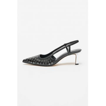 Pantofi slingback din piele Alora - Negru/Argintiu