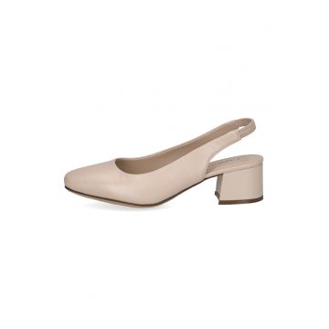 Pantofi slingback din piele cu toc masiv - Bej