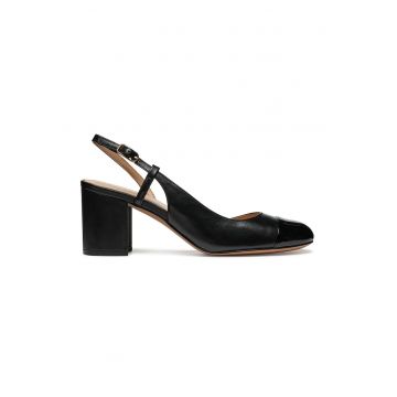 Pantofi slingback din piele si piele ecologica cu toc masiv