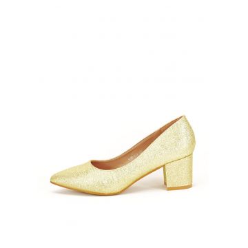 Pantofi aurii cu toc gros Aura 04 10219