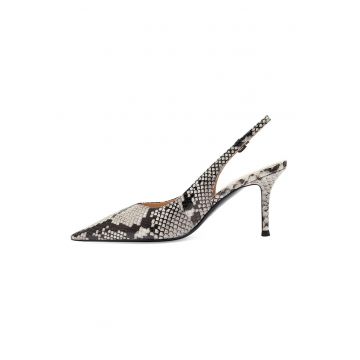 Pantofi cu toc clasic si model animal print
