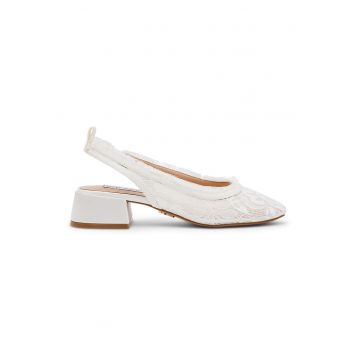 Pantofi cu toc masiv si design lacuit - Alb murdar/Transparent