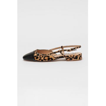 Pantofi de piele cu animal print Belinda - Negru/Maro deschis
