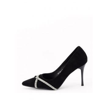 Pantofi negri eleganti cu pietricele argintii YES-23-1 03 16168