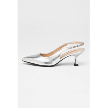 Pantofi slingback de piele ecologica cu toc kitten