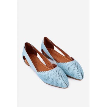 Balerini dama baby blue din piele naturala