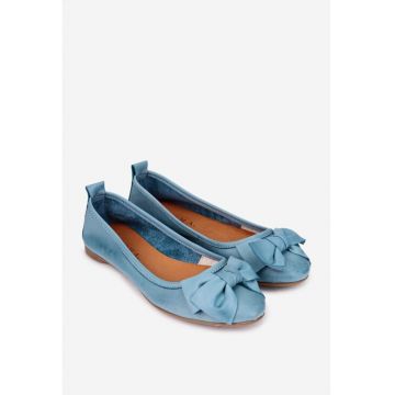 Balerini dama bleu din piele naturala cu funda