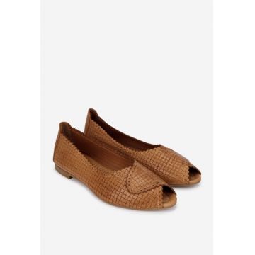 Balerini dama din piele maro cu model