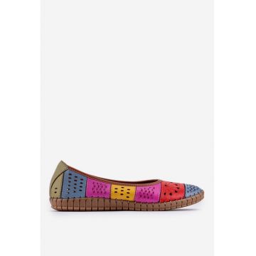 Balerini dama multicolori din piele cu model perforat