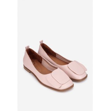 Balerini dama  roz pudra din piele cu ornament