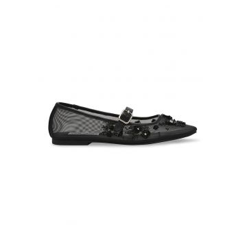 Balerini din plasa cu aplicatii in forma de floare - Negru/Transparent