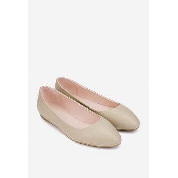 Balerini eleganți bej din piele naturală