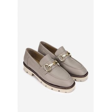Mocasini dama taupe din piele naturala cu ornament