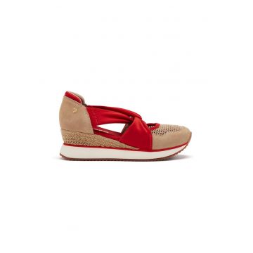 Pantofi cu talpa wedge si insertii din piele intoarsa