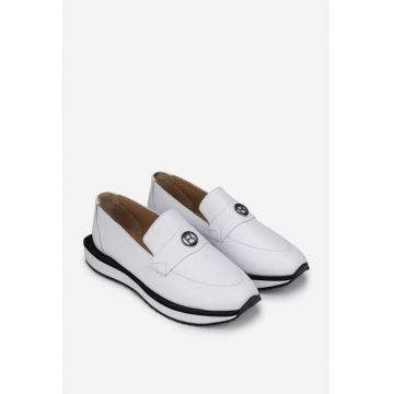 Pantofi dama albi din piele naturala cu ornament