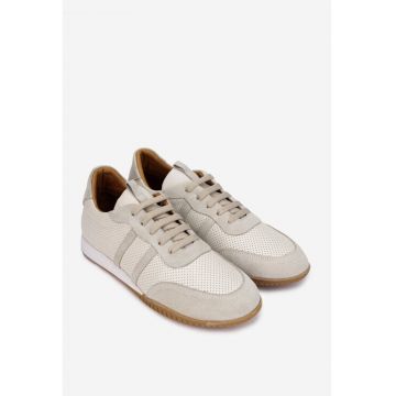 Pantofi dama  bej din piele cu aspect perforat