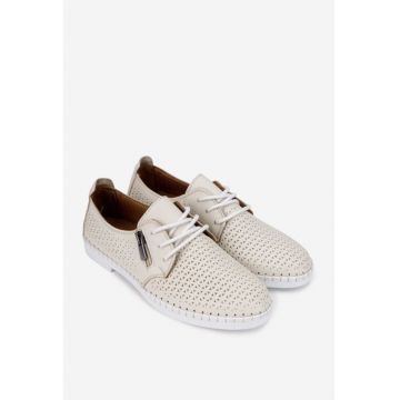 Pantofi dama bej din piele cu model perforat