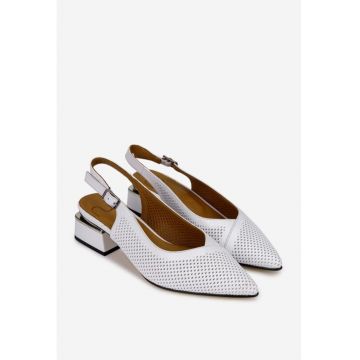 Pantofi dama  din piele alba cu perforatii