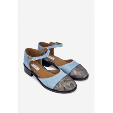 Pantofi dama din piele intoarsa bleu cu imprimeu