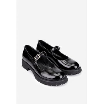 Pantofi dama din piele lacuita neagra cu bareta