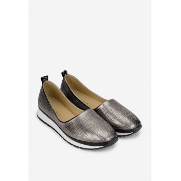 Pantofi dama din piele naturala argintie