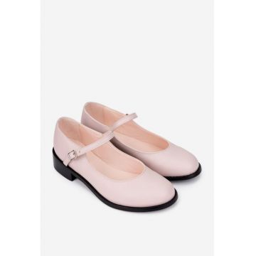 Pantofi dama din piele naturala roz pudra