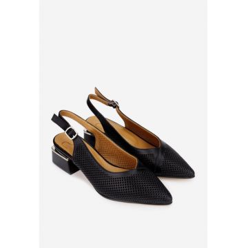 Pantofi dama  din piele neagra cu perforatii