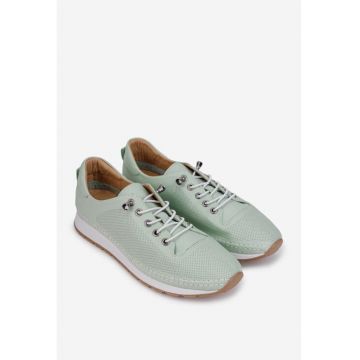 Pantofi dama din piele verde deschis cu siret elastic