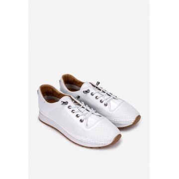 Pantofi dama ecru din piele cu siret elastic