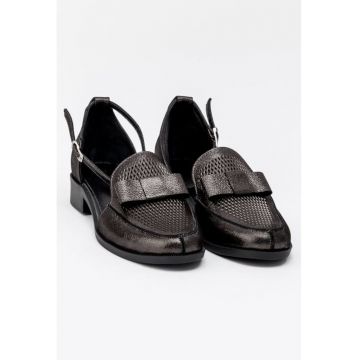 Pantofi dama gri inchis din piele naturala
