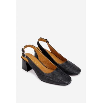 Pantofi dama negri din piele cu toc