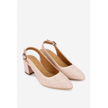 Pantofi dama roz pudra cu toc din piele naturala