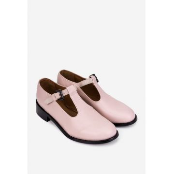 Pantofi dama roz pudra din piele naturala cu bareta